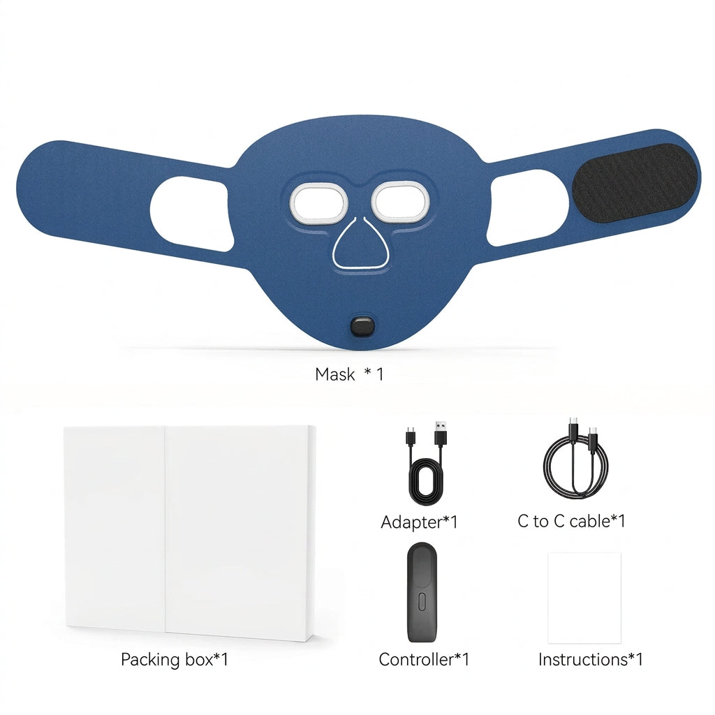 Red Light Mask in Blue, with what's in the box