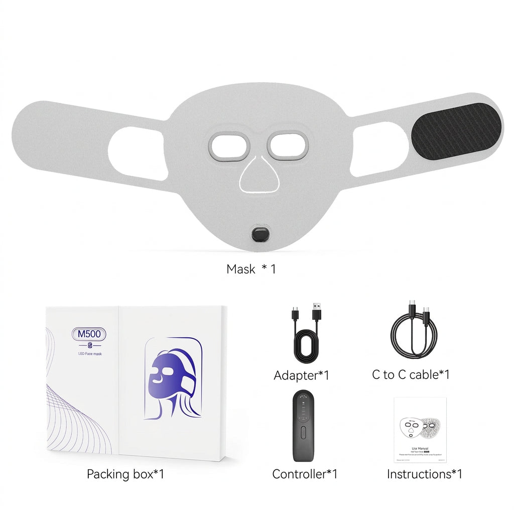 Red Light Mask in Grey, with what's in the box